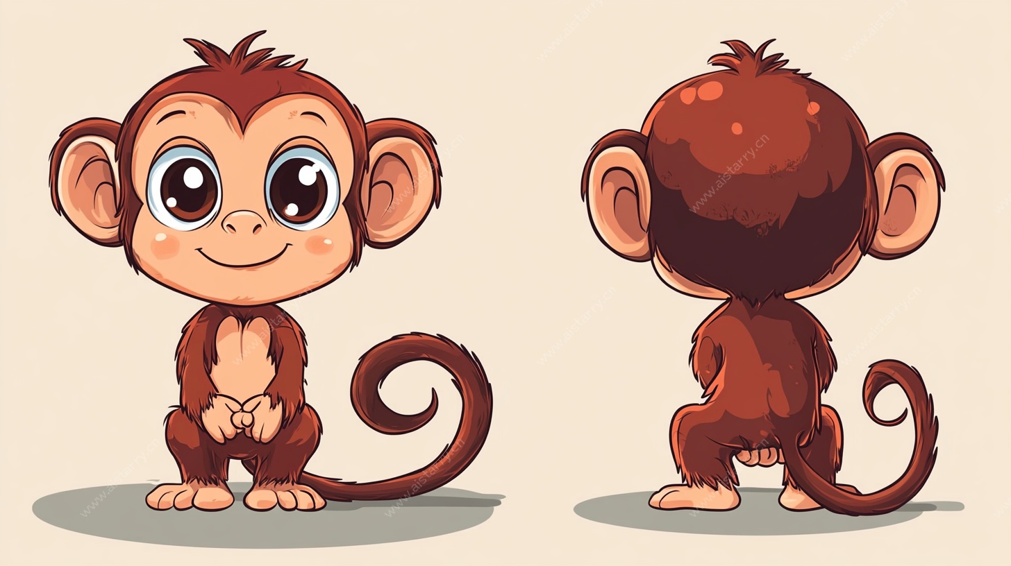 可爱小猴正背面卡通形象