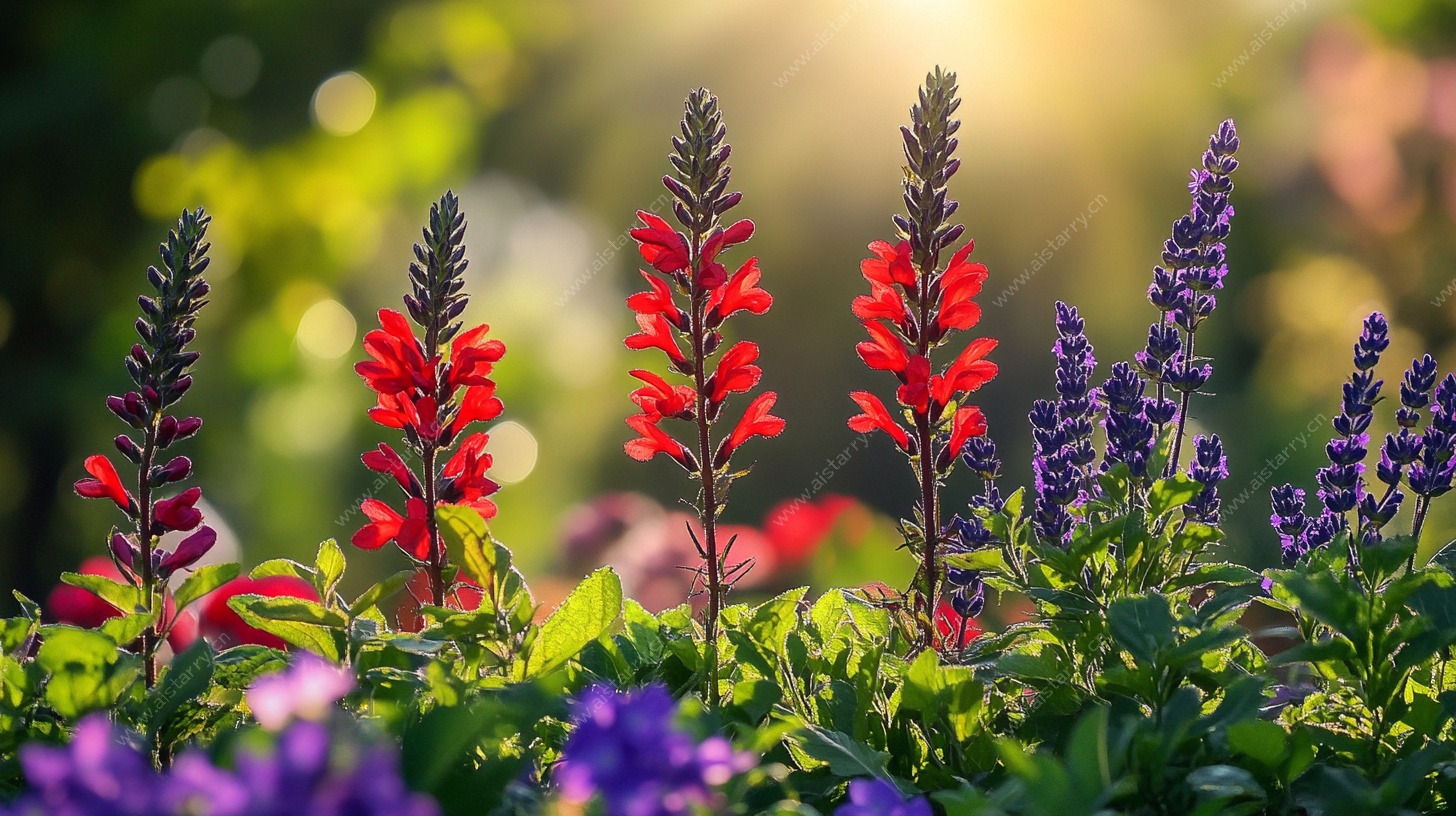 阳光下的多彩花卉
