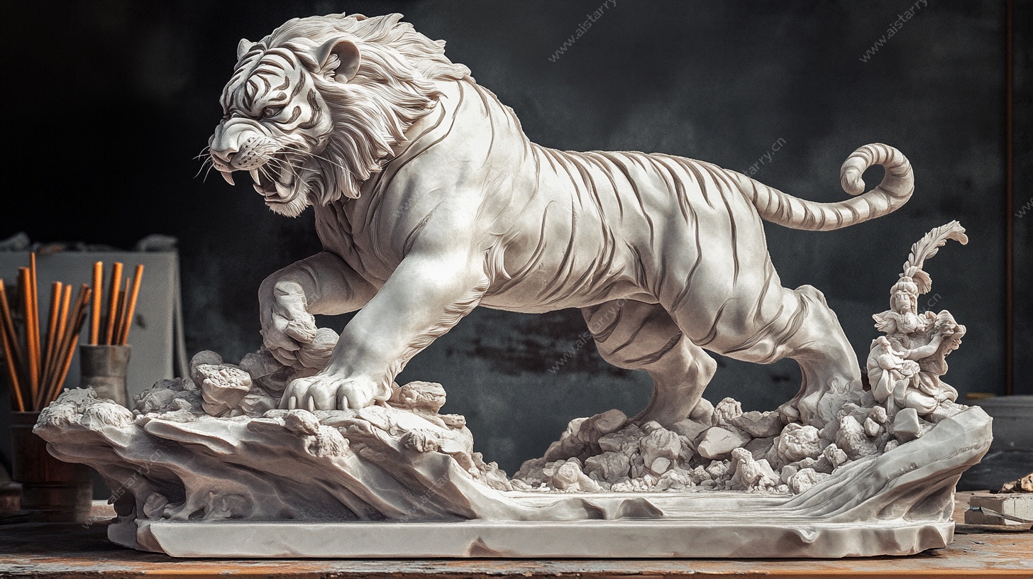 白色猛虎雕塑 栩栩如生