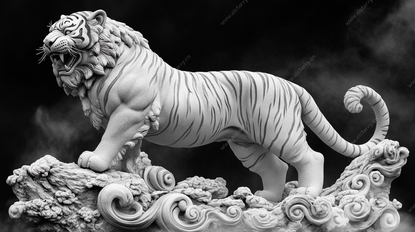 白色老虎雕塑 尽显威严