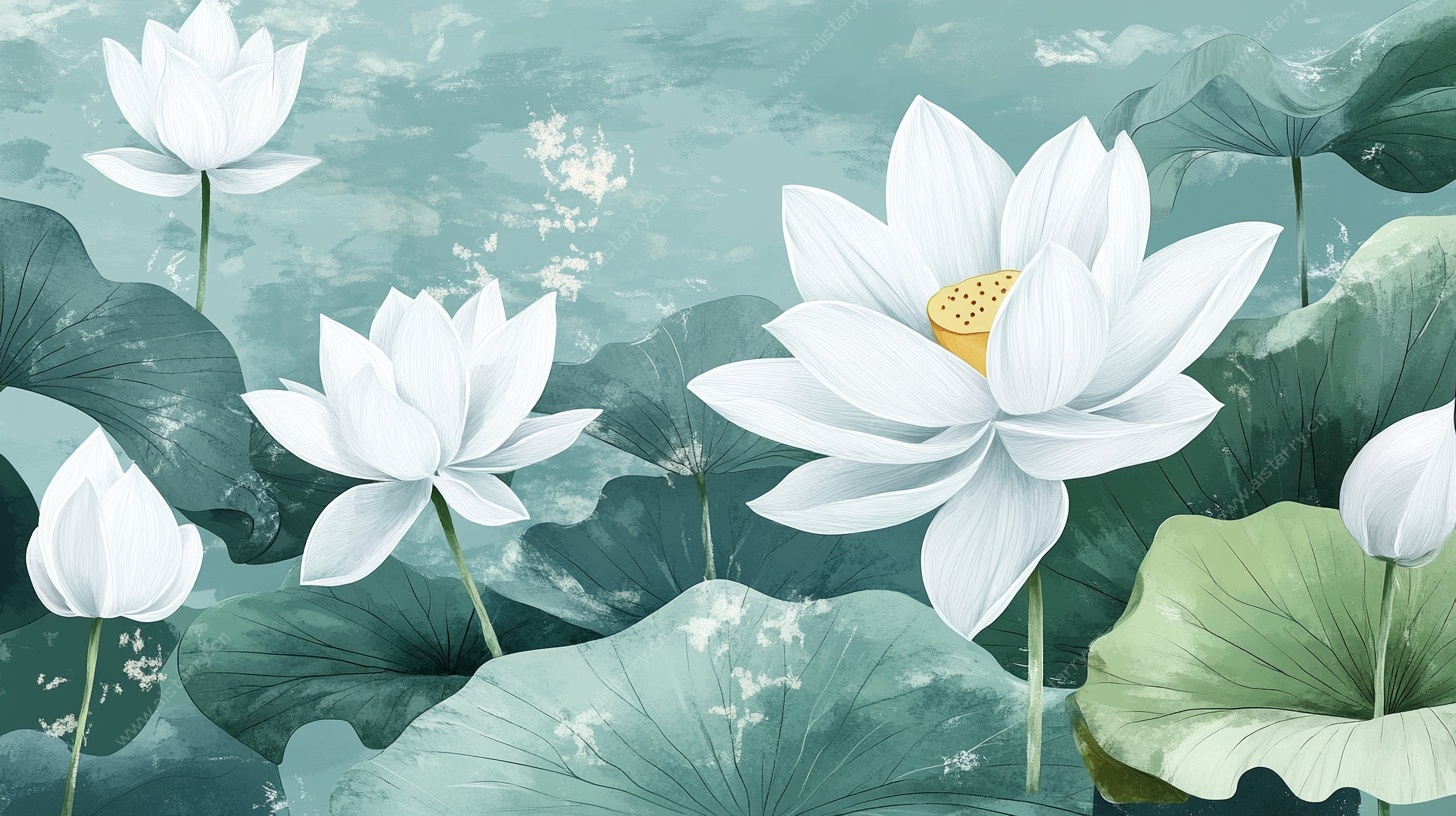 水墨风荷花绽放图