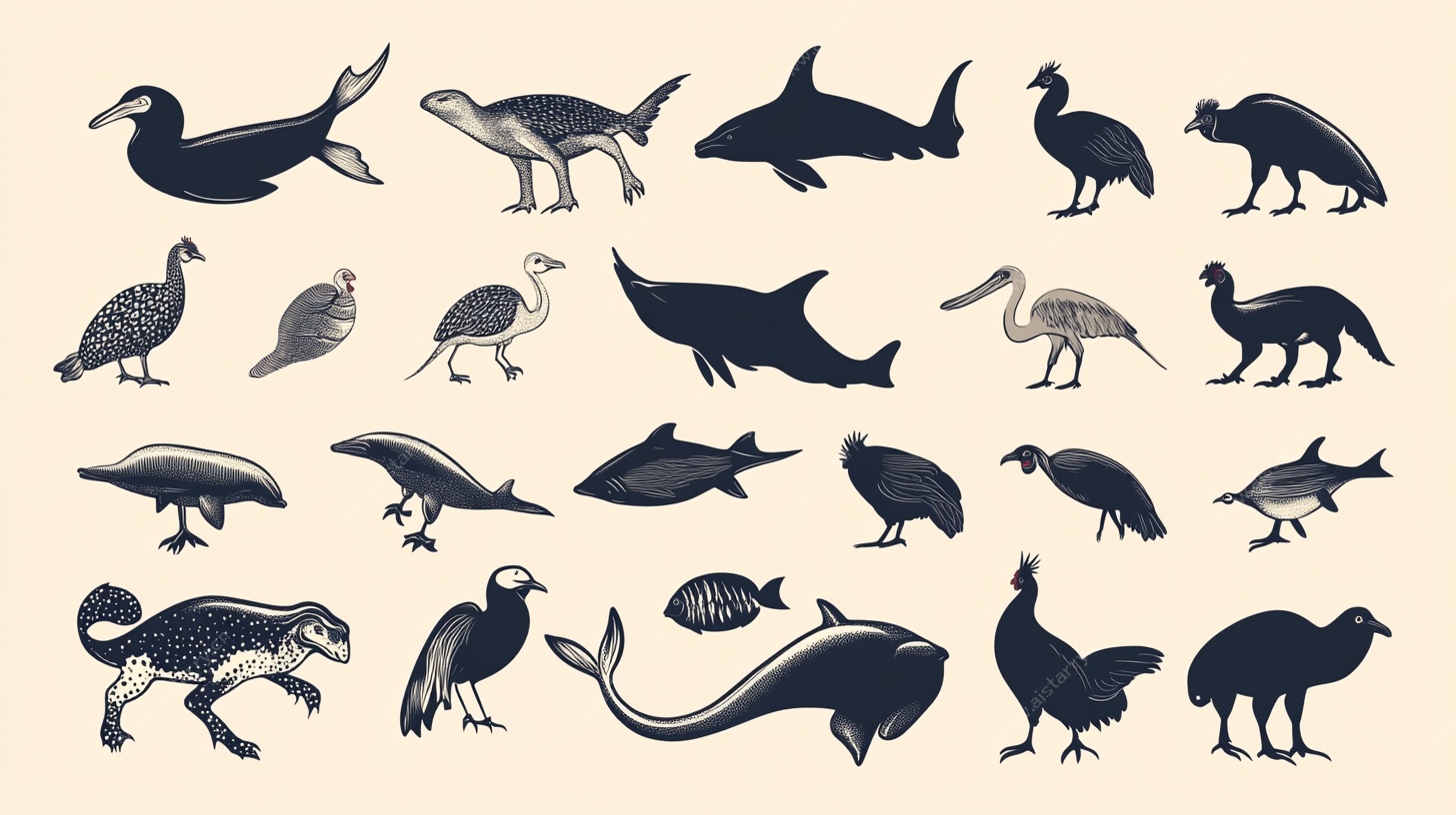 海洋陆地鸟类动物剪影集