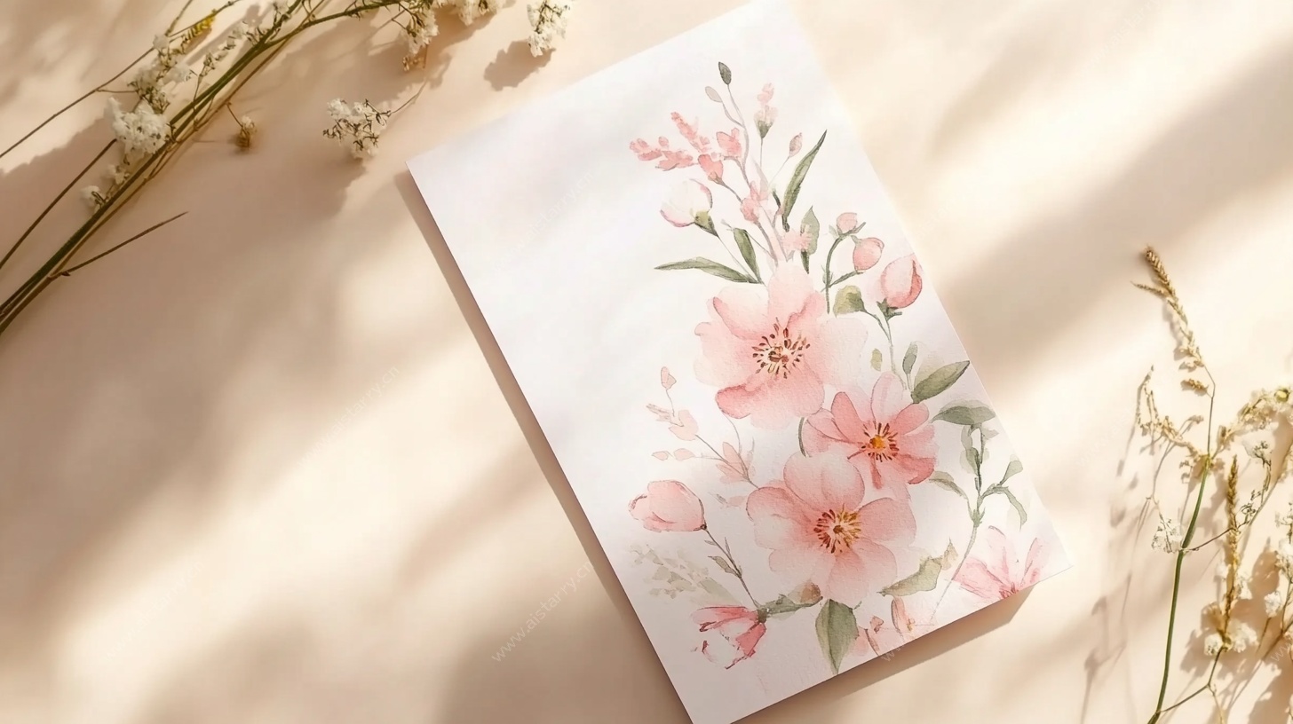 手绘粉色花卉卡片