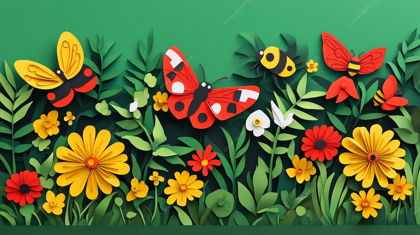 纸艺花卉昆虫装饰图案