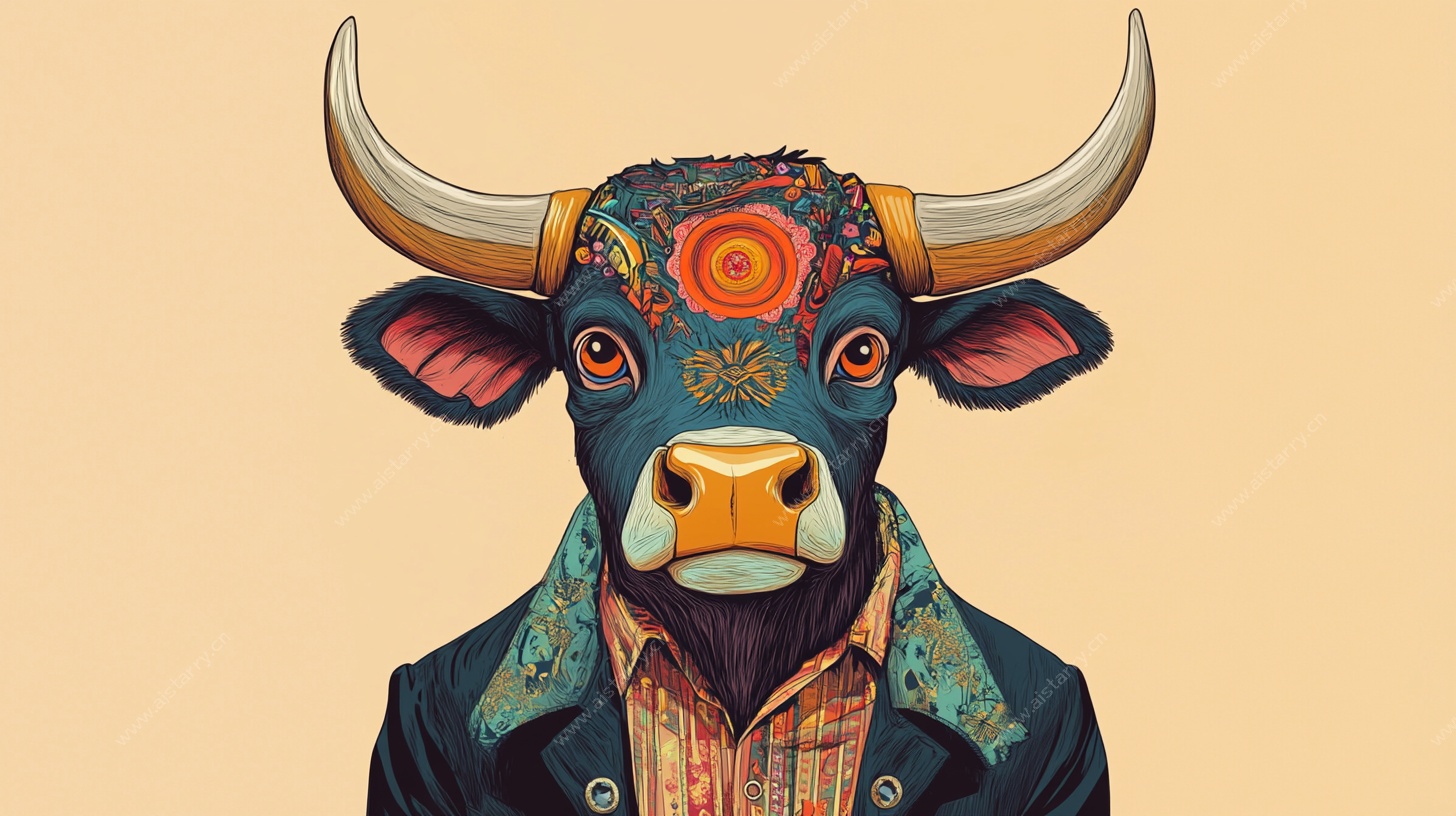 时尚装饰风格牛头插画