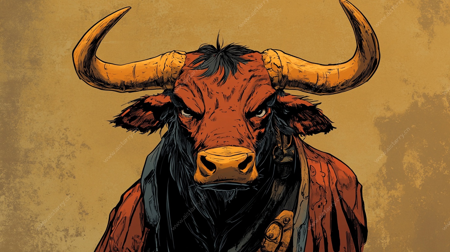 凶猛公牛插画