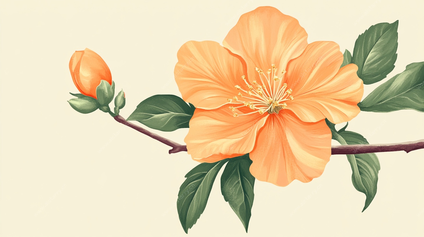 橙色花卉枝条插画