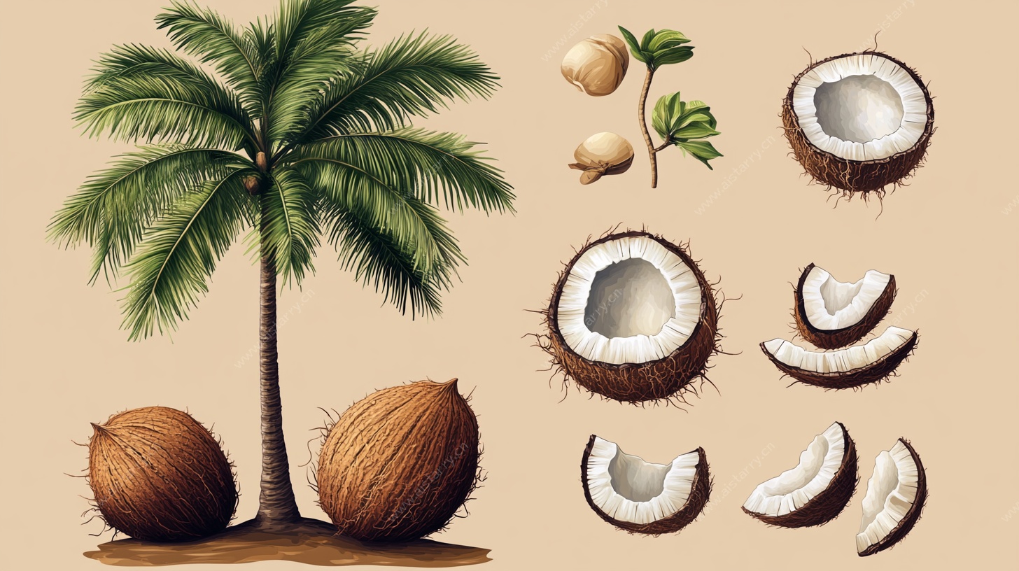 椰子及椰树插画素材