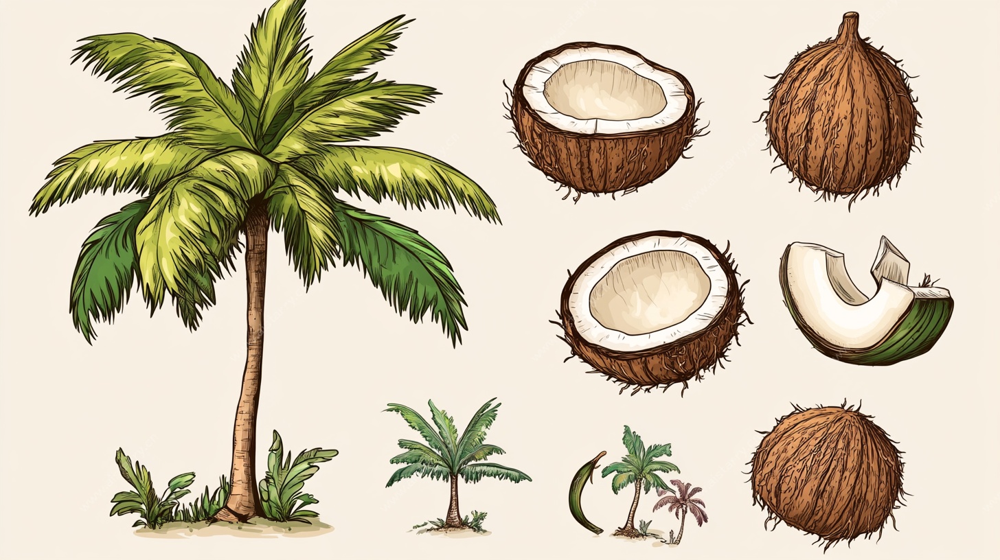 手绘椰子与棕榈树元素集