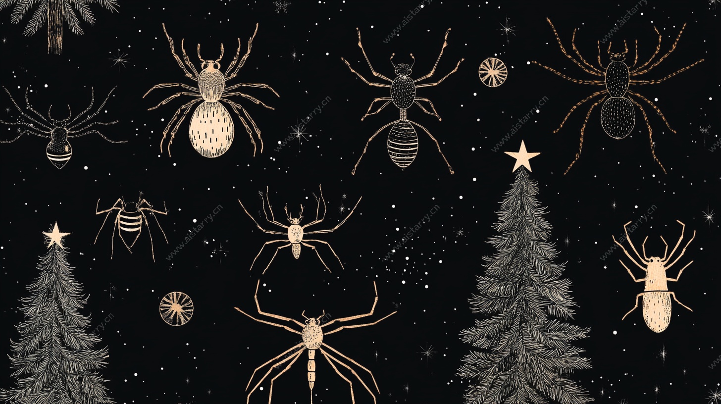 圣诞夜的蜘蛛与松树图案