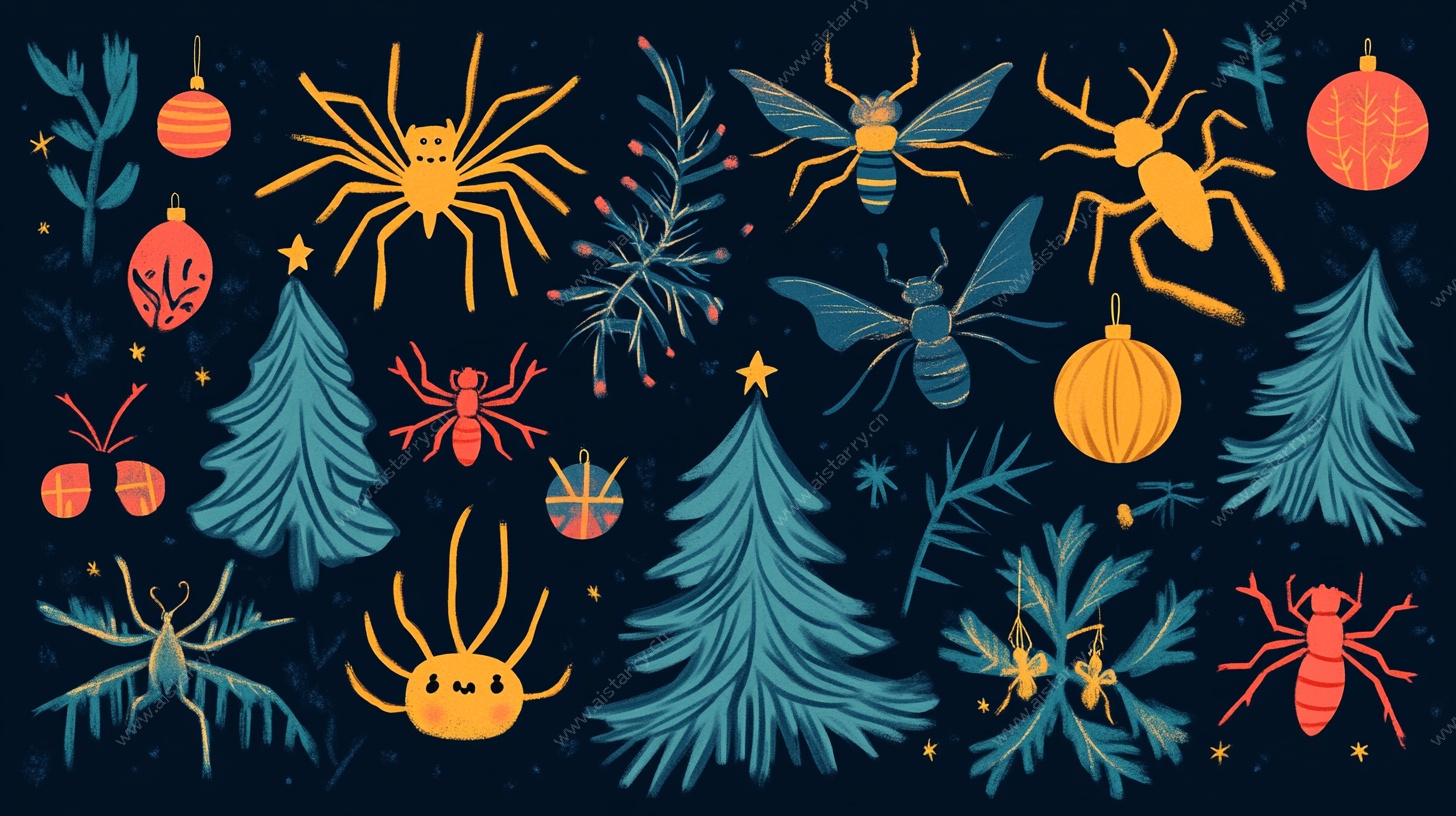 圣诞昆虫主题插画元素