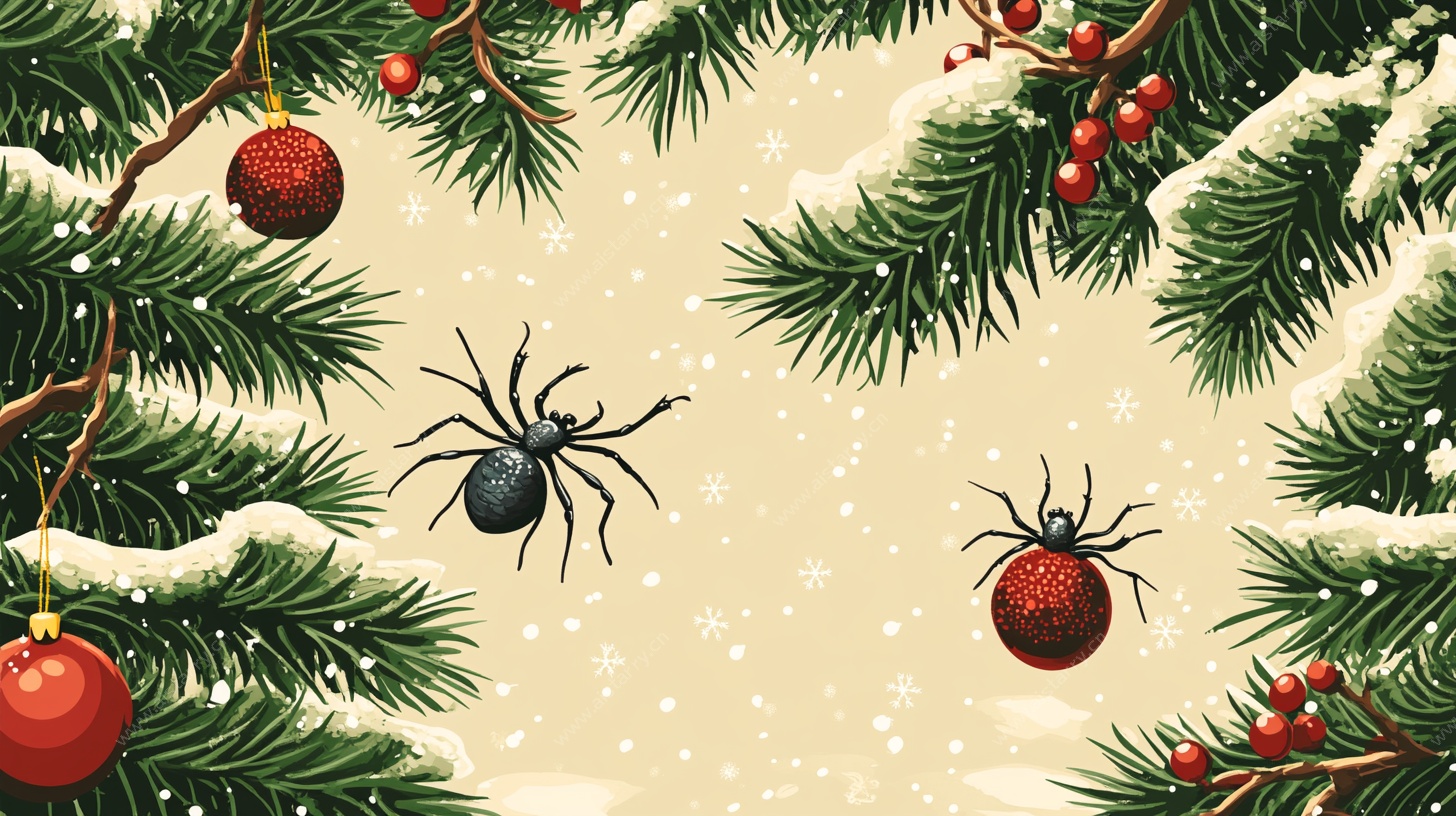 圣诞松枝上的蜘蛛装饰