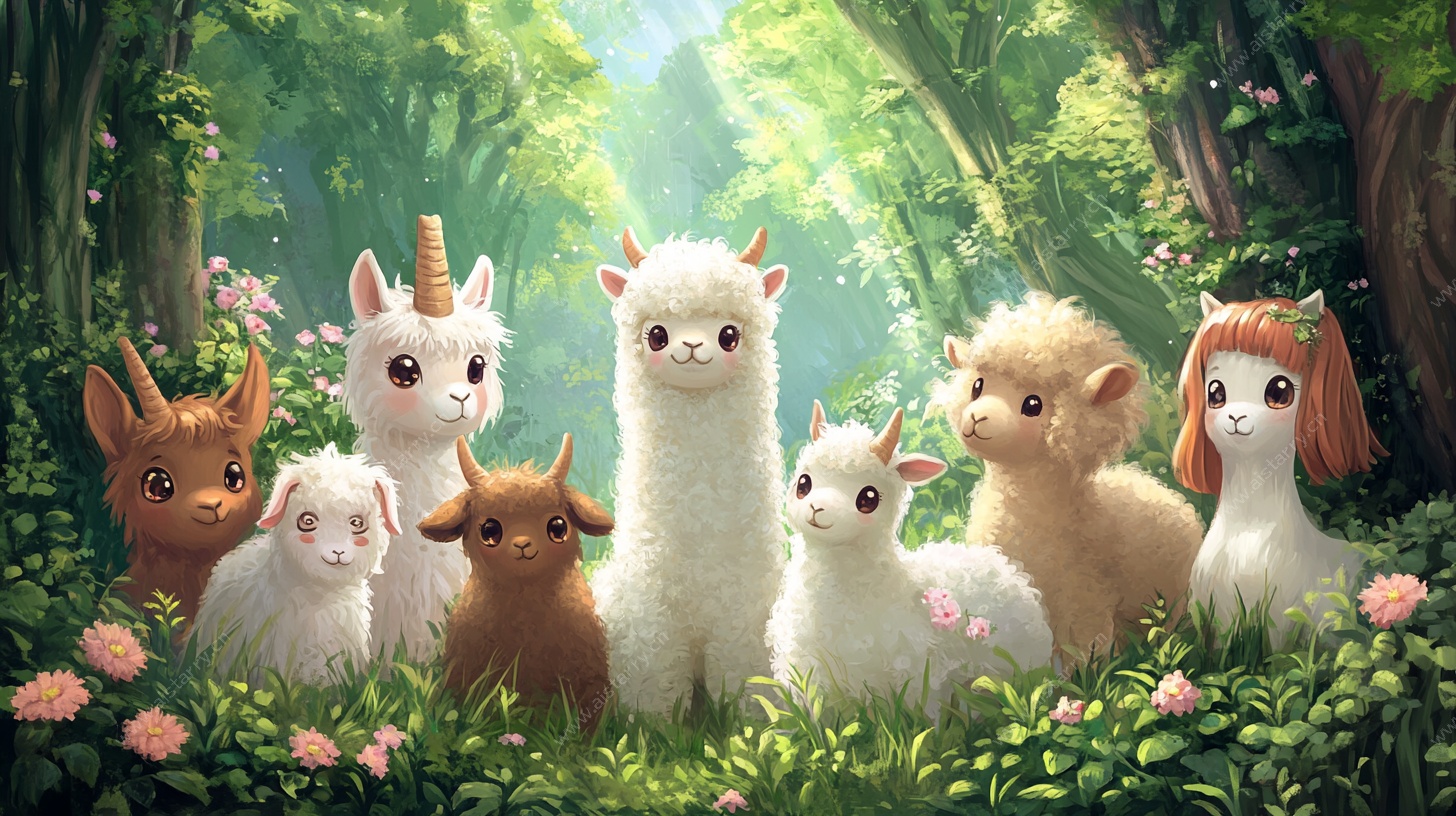 梦幻森林中的可爱羊驼们
