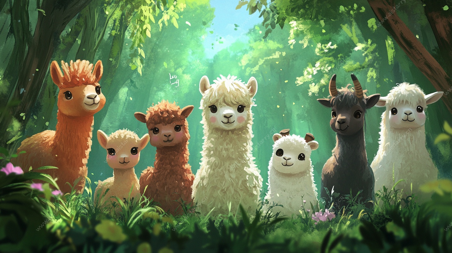 森林中的可爱羊驼家族