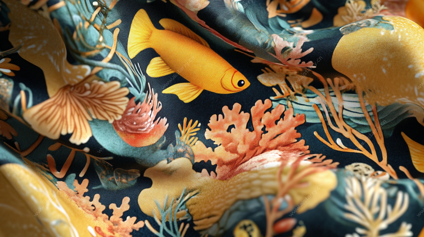 海底世界风多彩印花织物