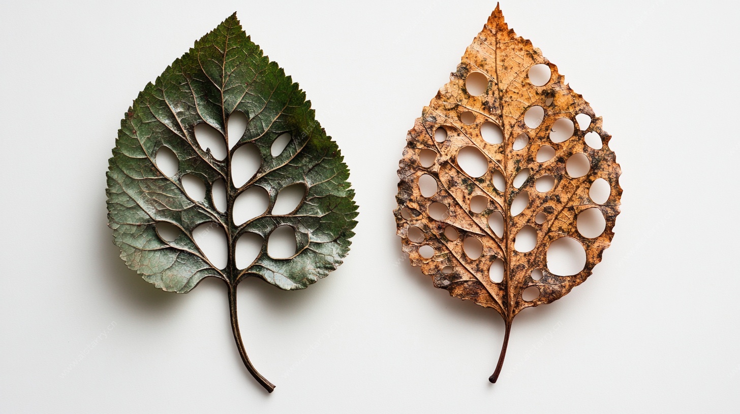 两片叶脉清晰的独特树叶