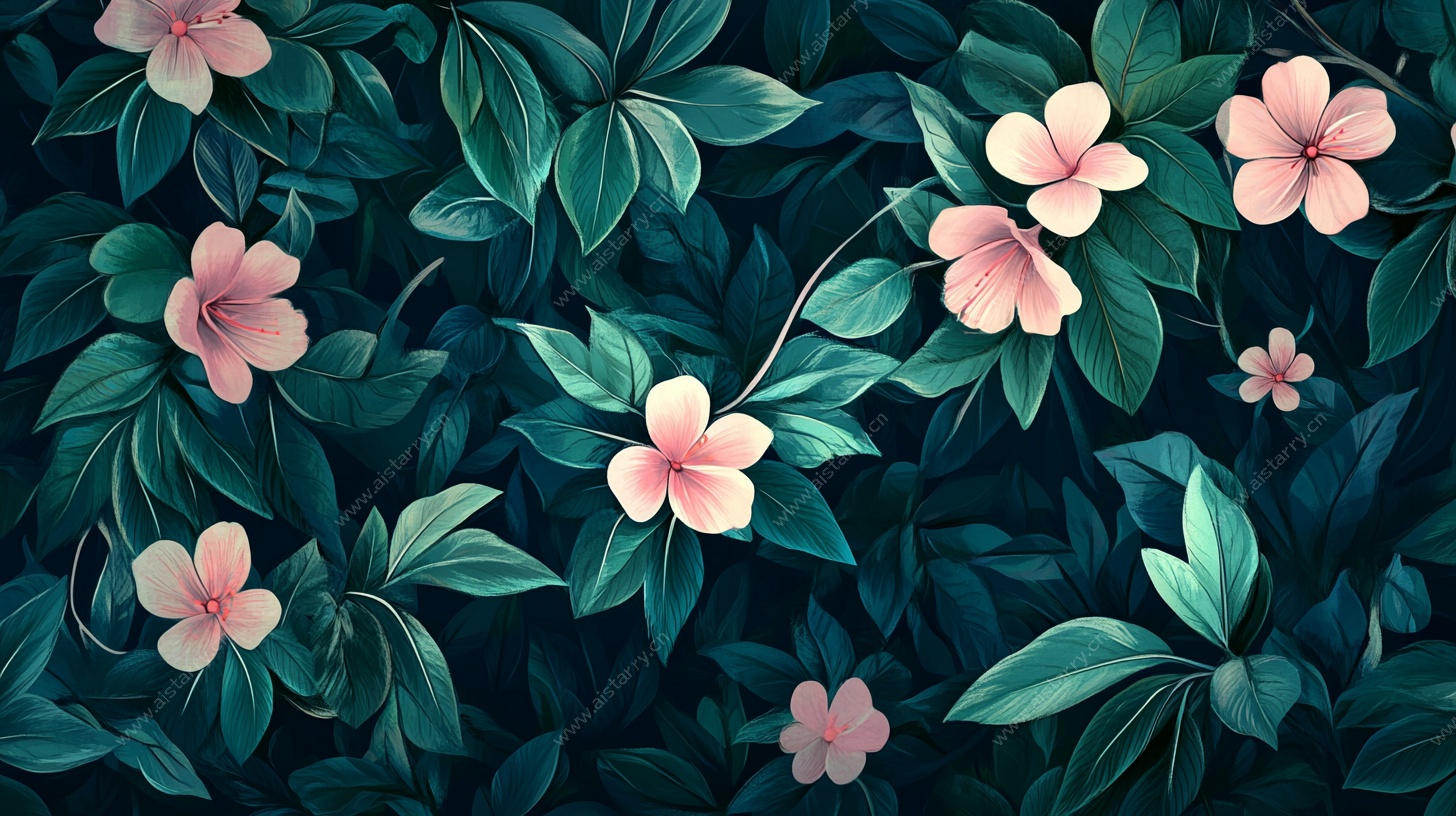 粉色花朵绿叶背景图