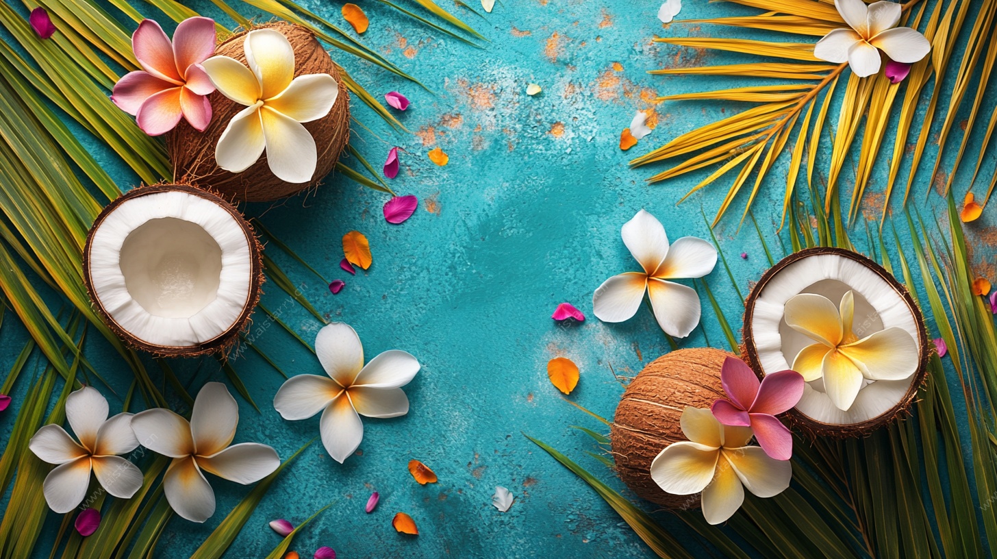 热带风情椰子与花卉装饰