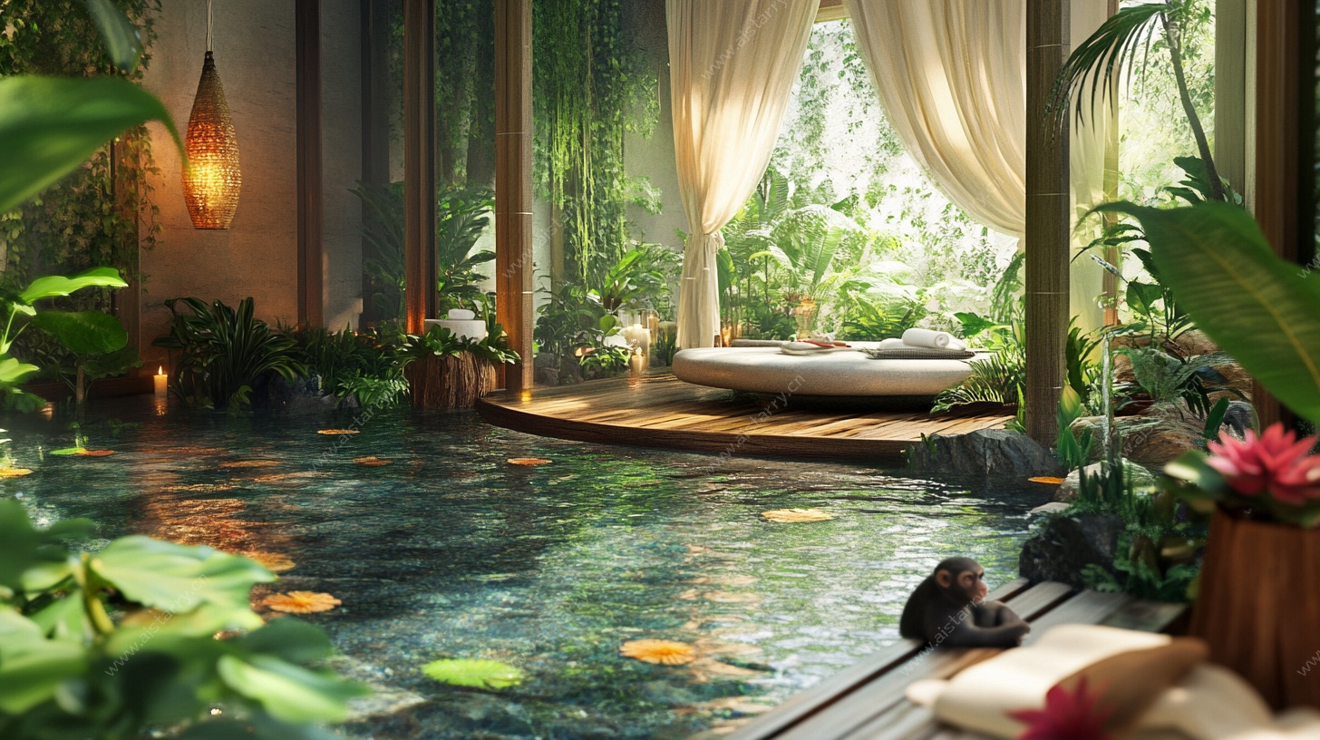 热带风情室内泳池休憩空间