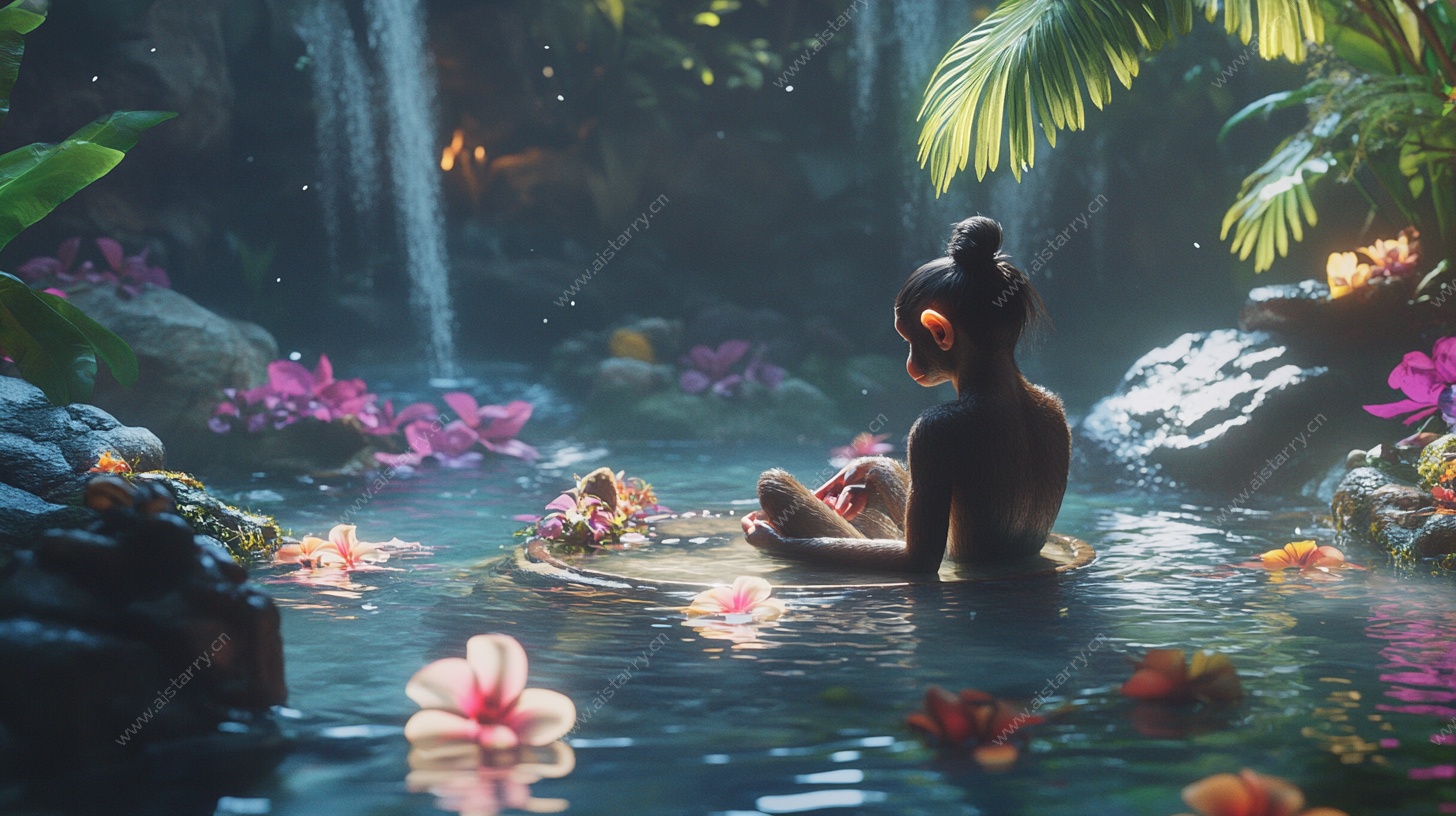 梦幻雨林中的静谧水潭场景