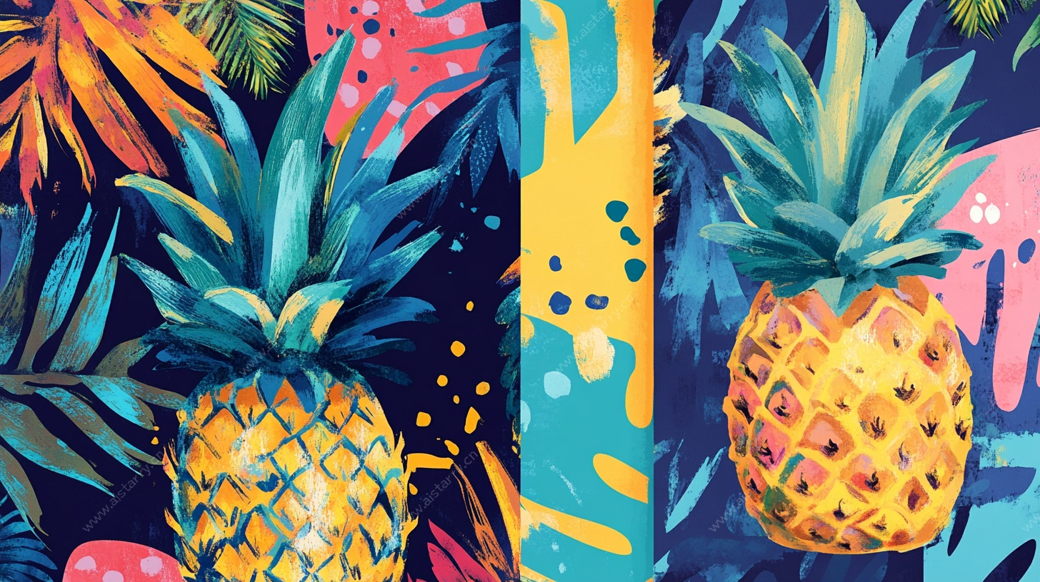 热带风菠萝插画背景图