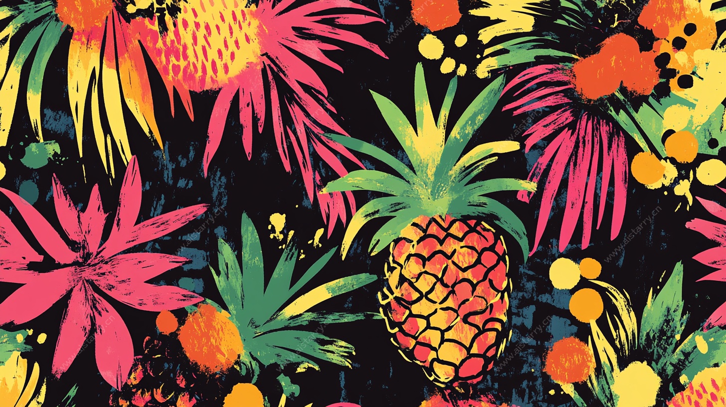 热带风情花卉菠萝图案