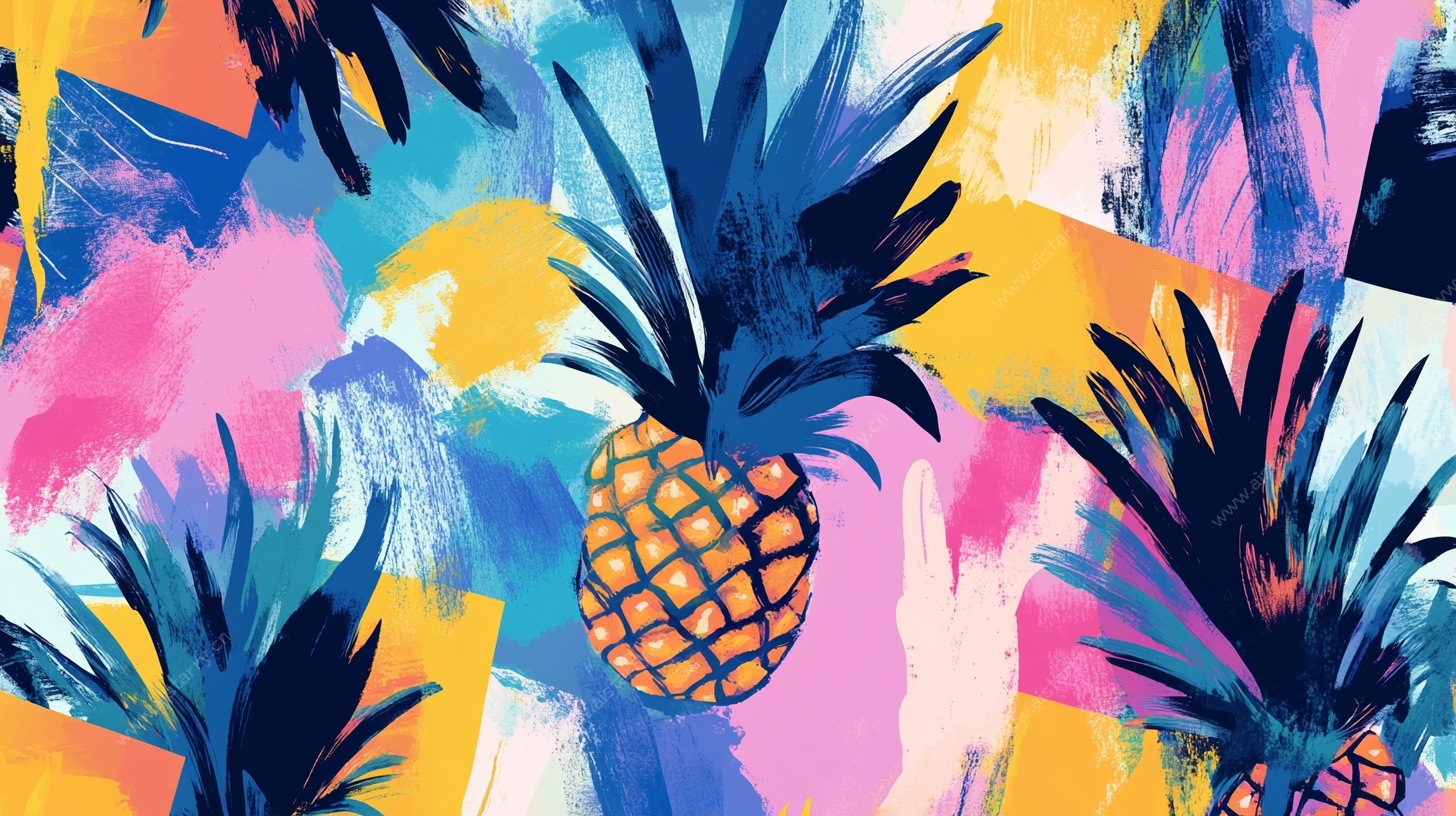 菠萝多彩水彩风图案