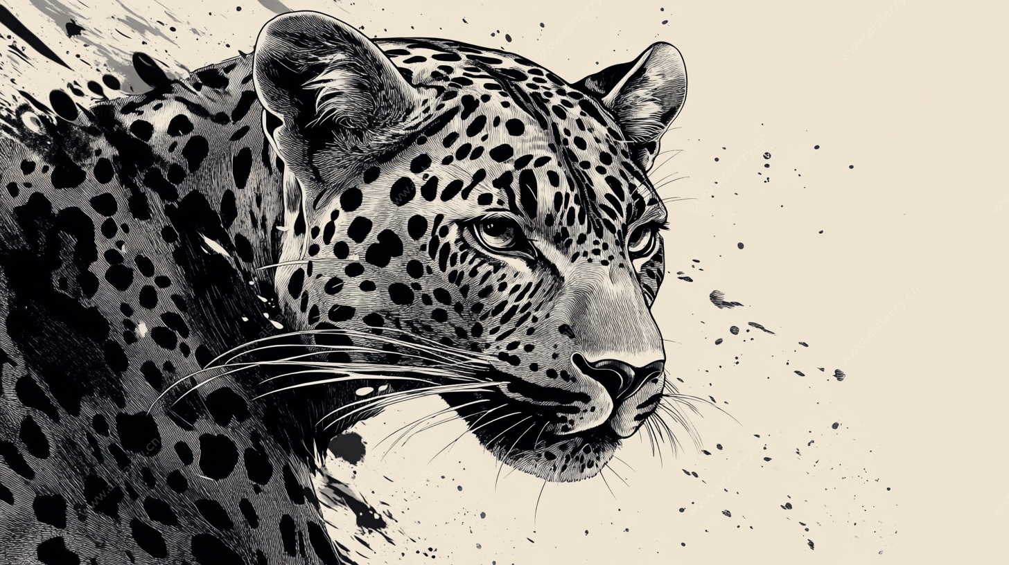 水墨风格豹子头部特写