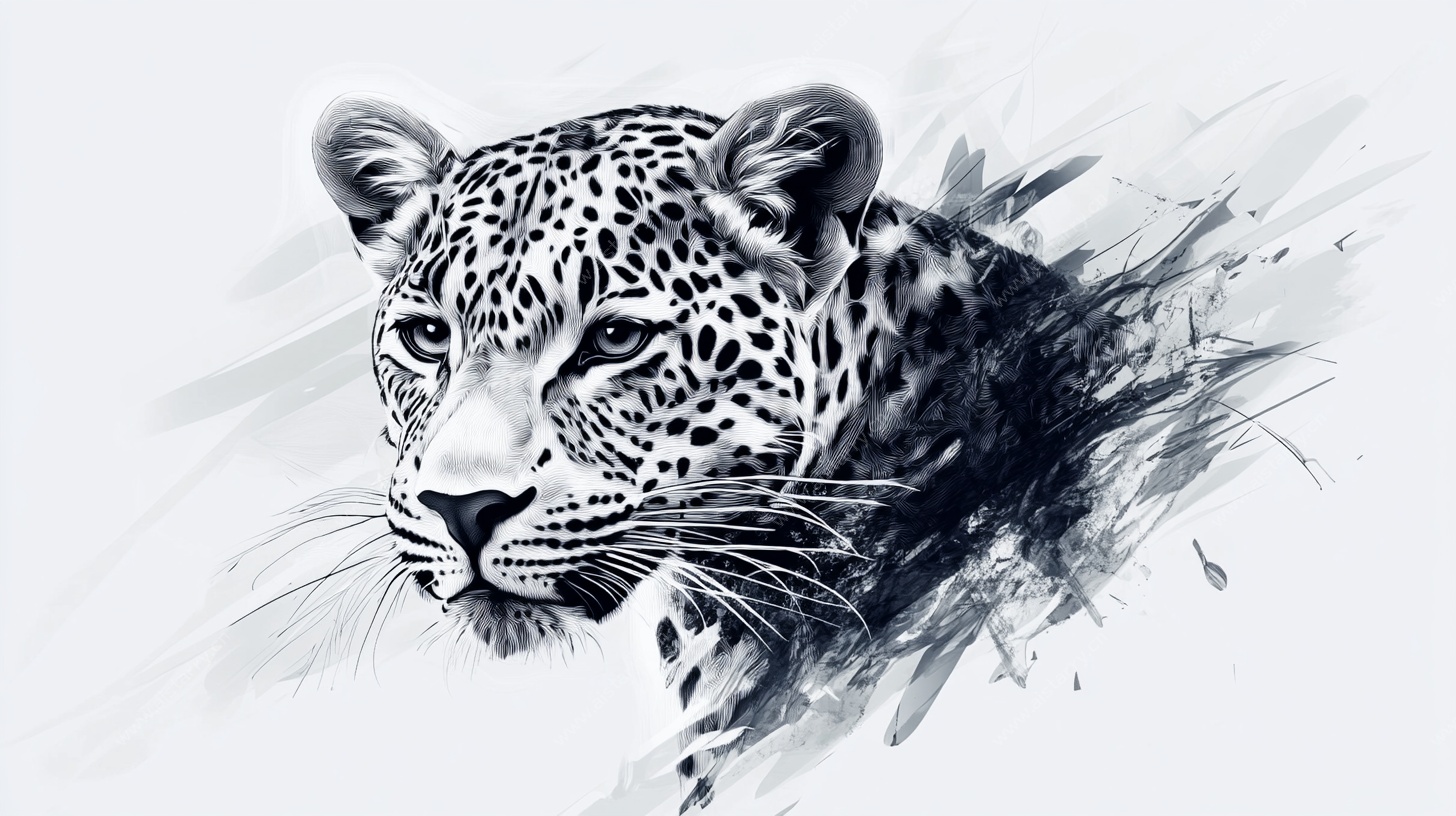 水墨风格豹子头像插画