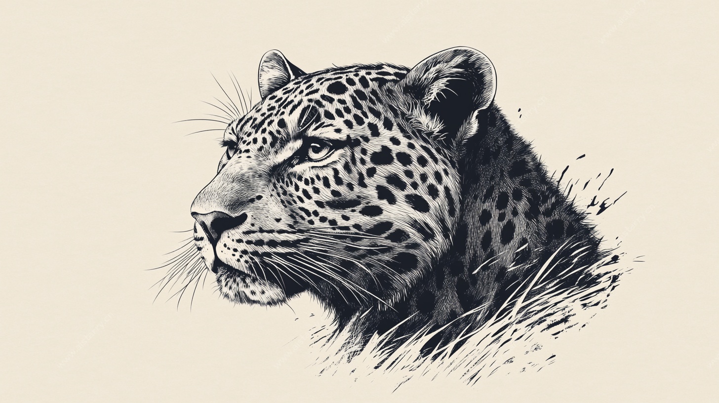 手绘豹子头部特写