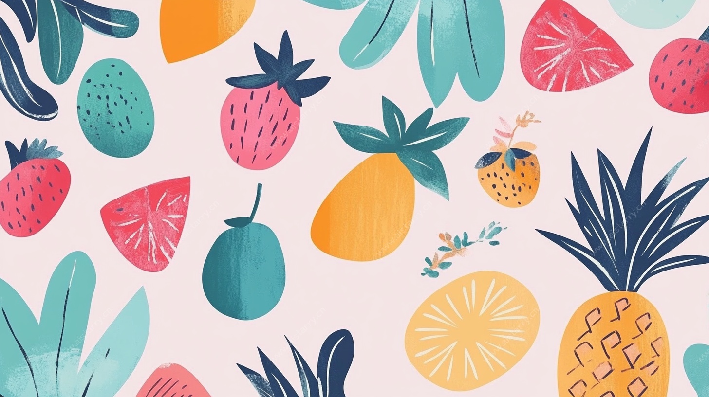 水果植物可爱无缝图案