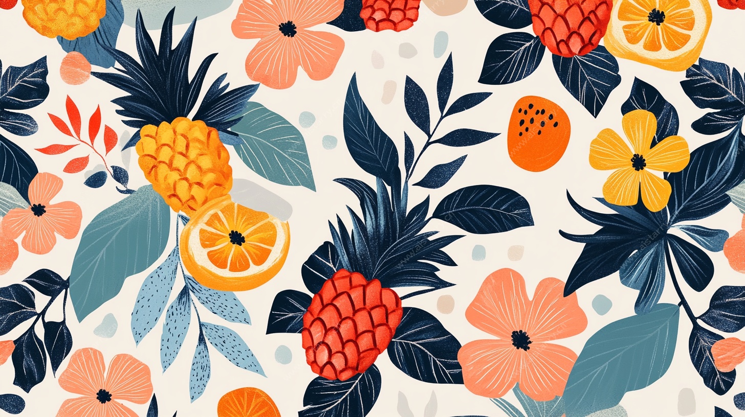 热带水果花卉图案设计