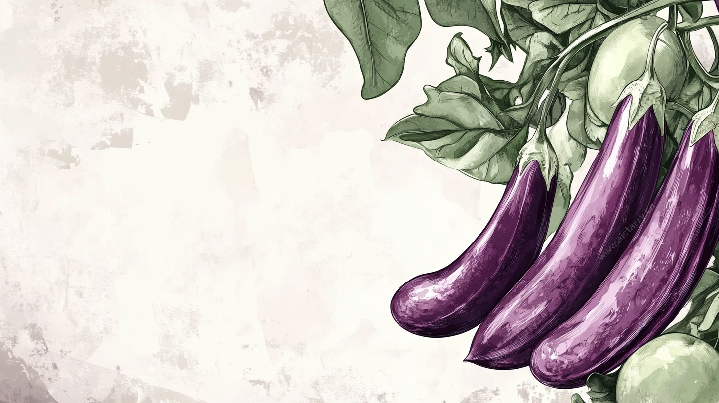 手绘紫茄子插画背景图