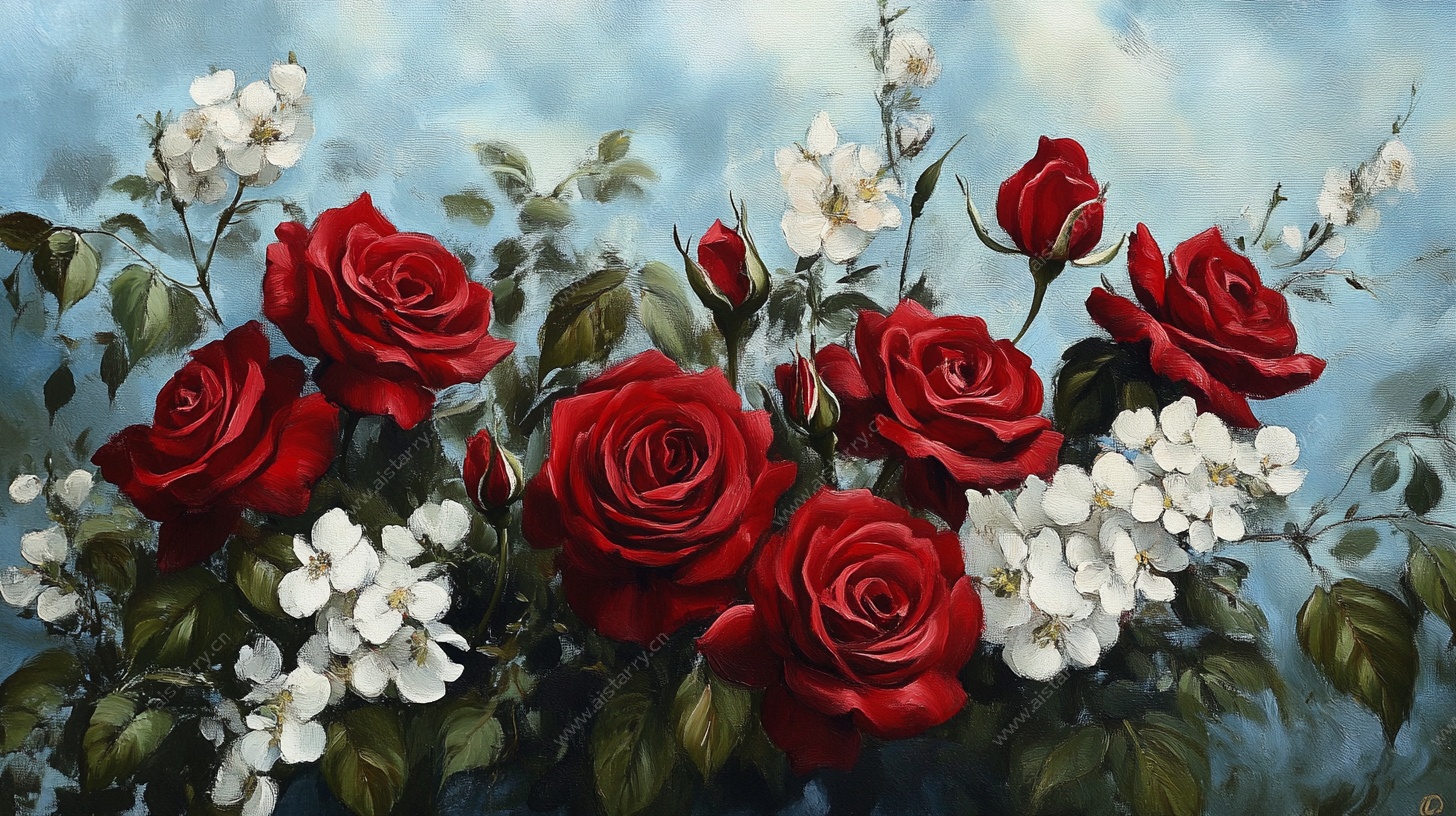 红玫瑰与白花的梦幻组合