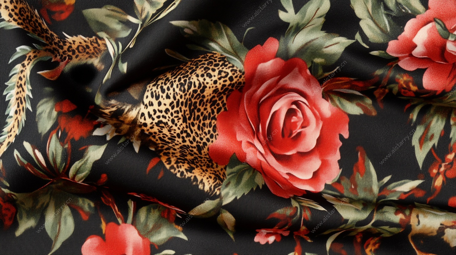 豹纹玫瑰印花布料