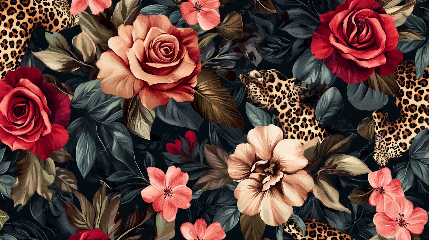 花卉豹纹图案印花设计