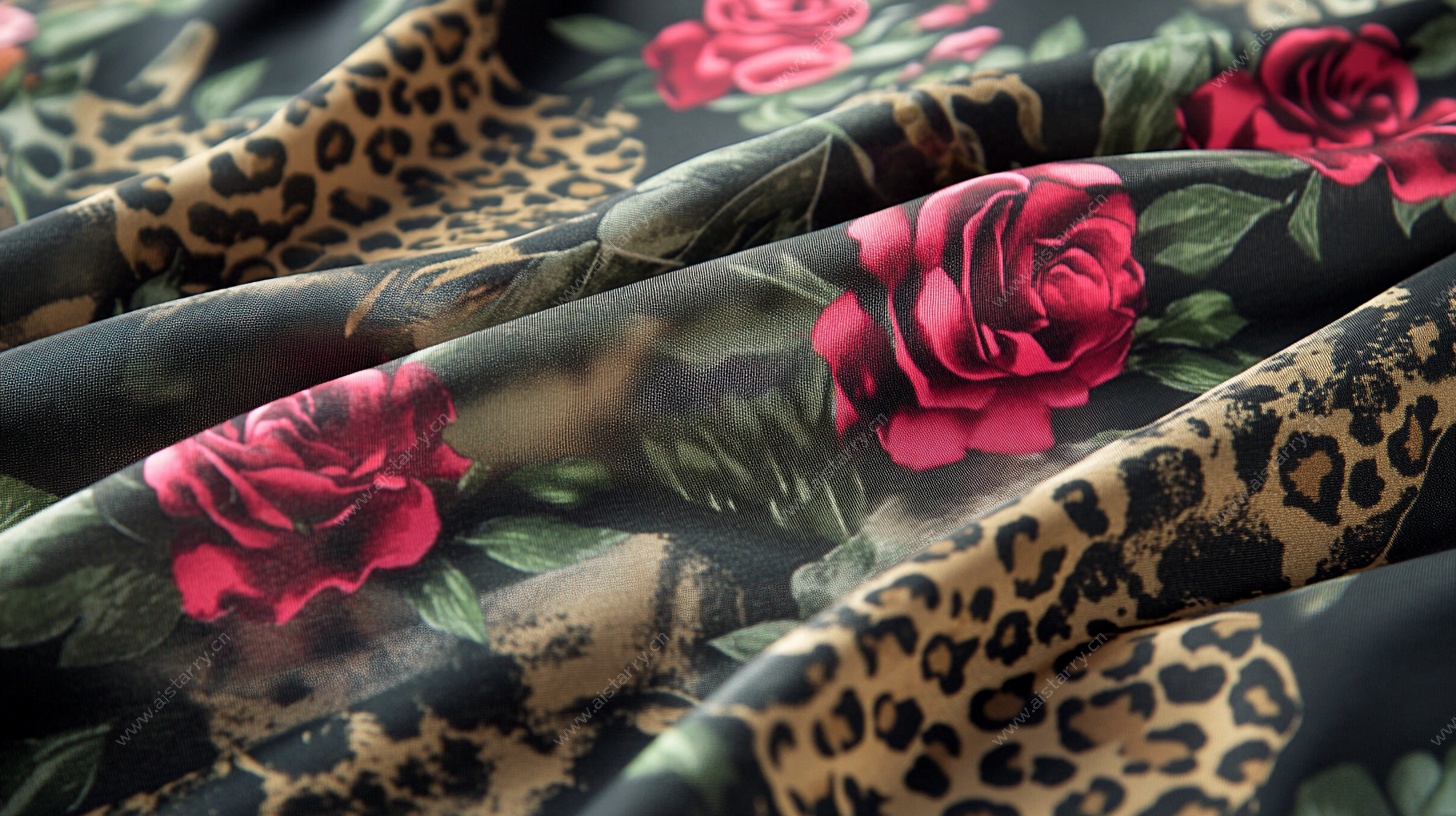 玫瑰豹纹印花布料