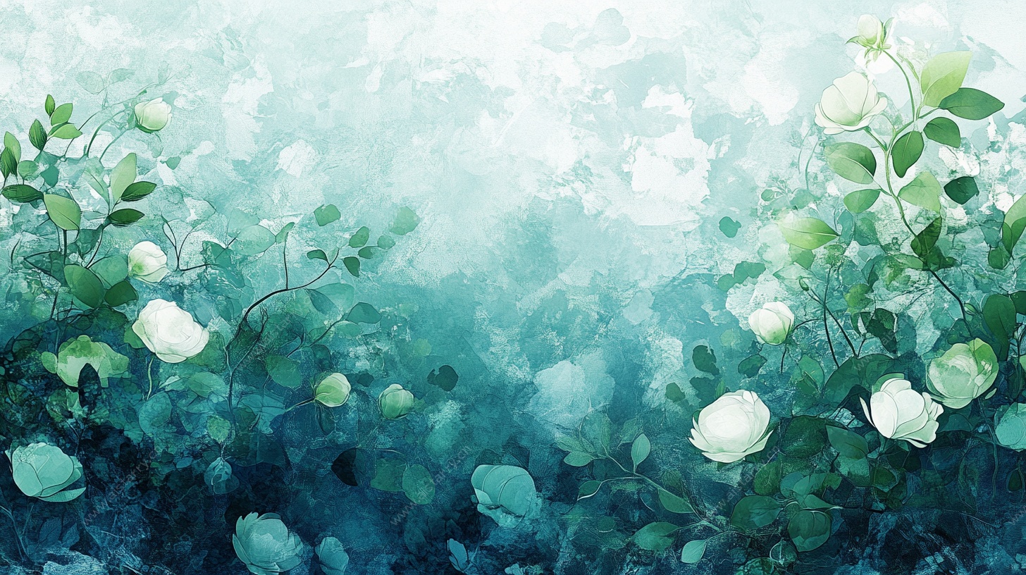梦幻蓝绿调花卉背景图