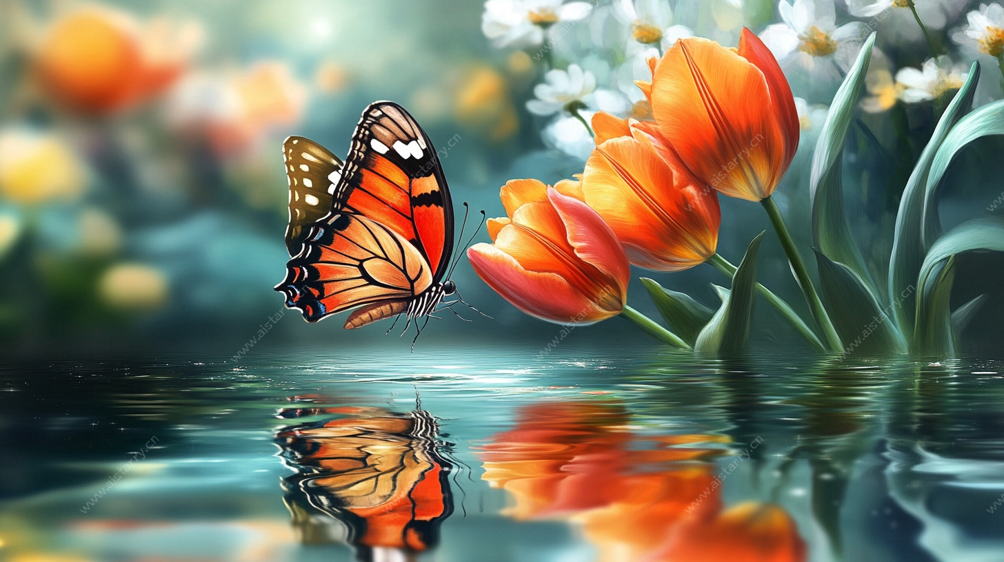 蝴蝶恋花倒影梦幻图景