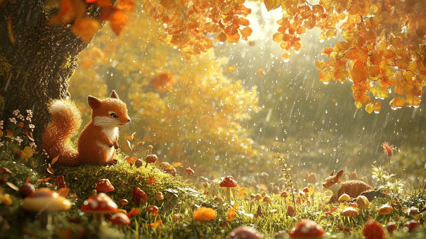 秋日松鼠的梦幻森林奇遇