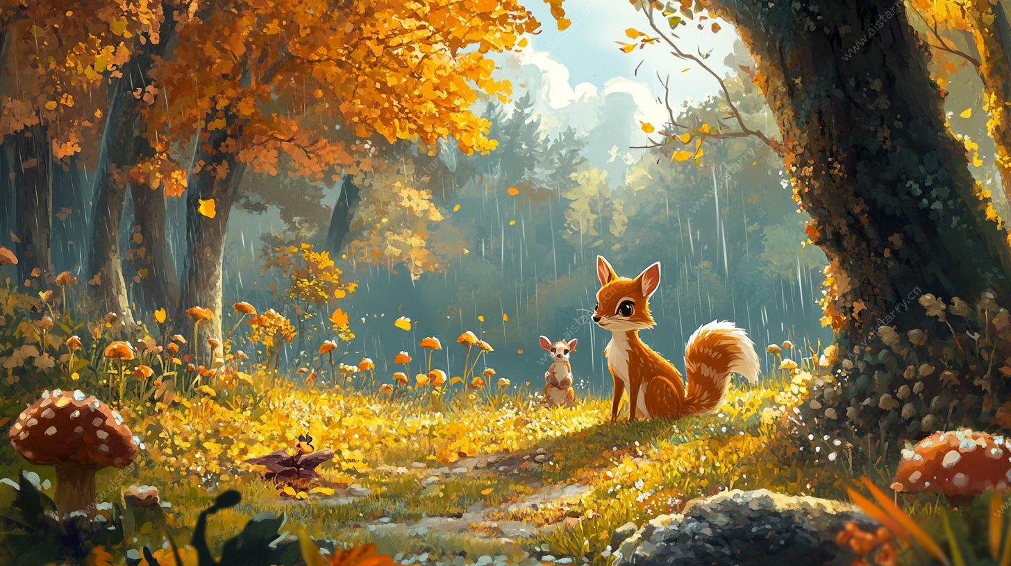 秋日森林中的可爱狐狸