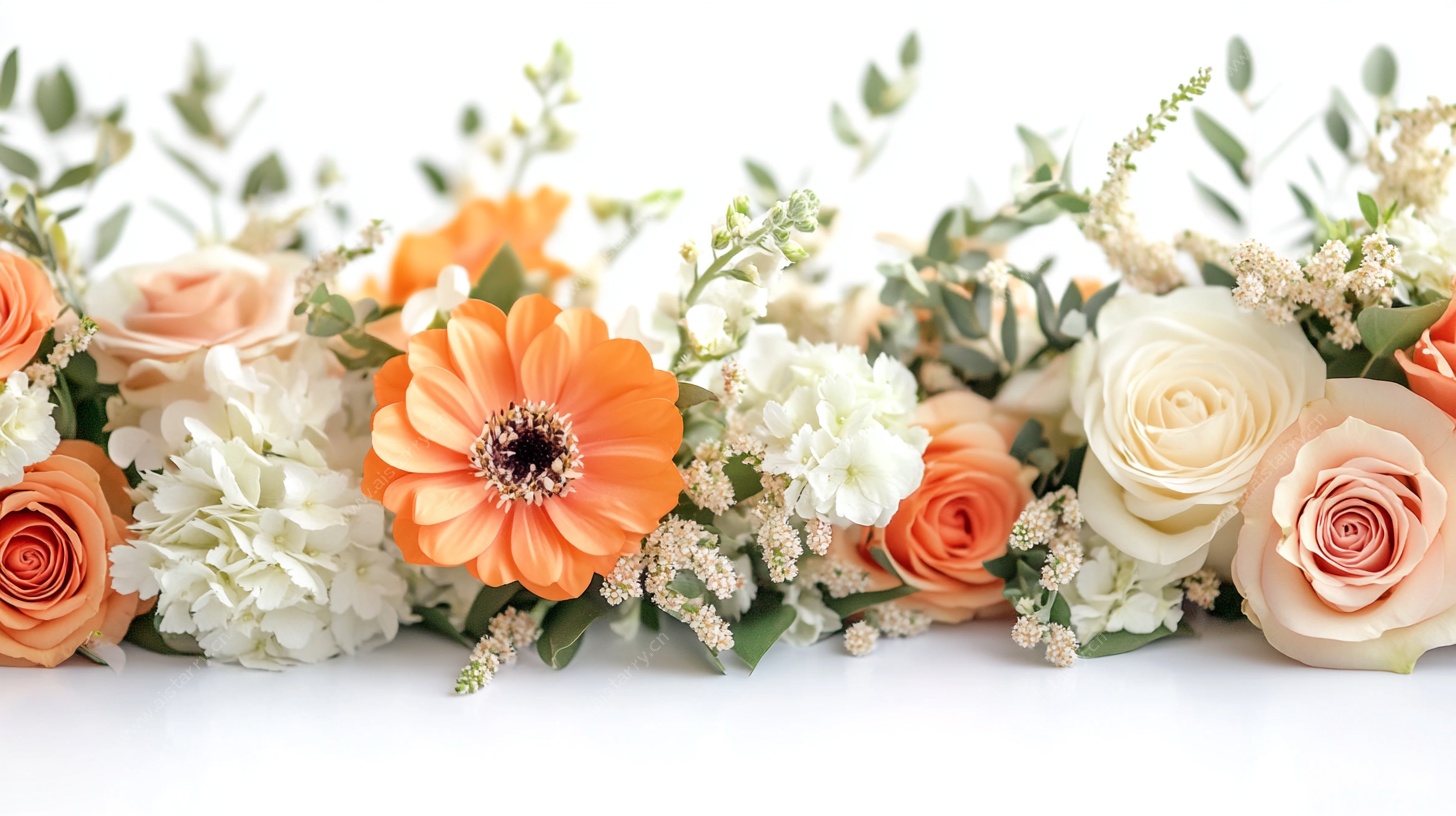 橙白花卉组合装饰