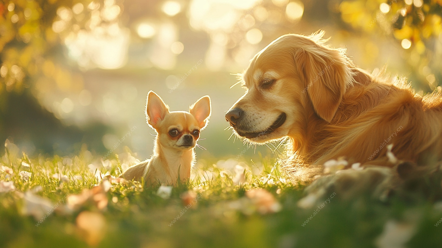 阳光下的大小萌犬