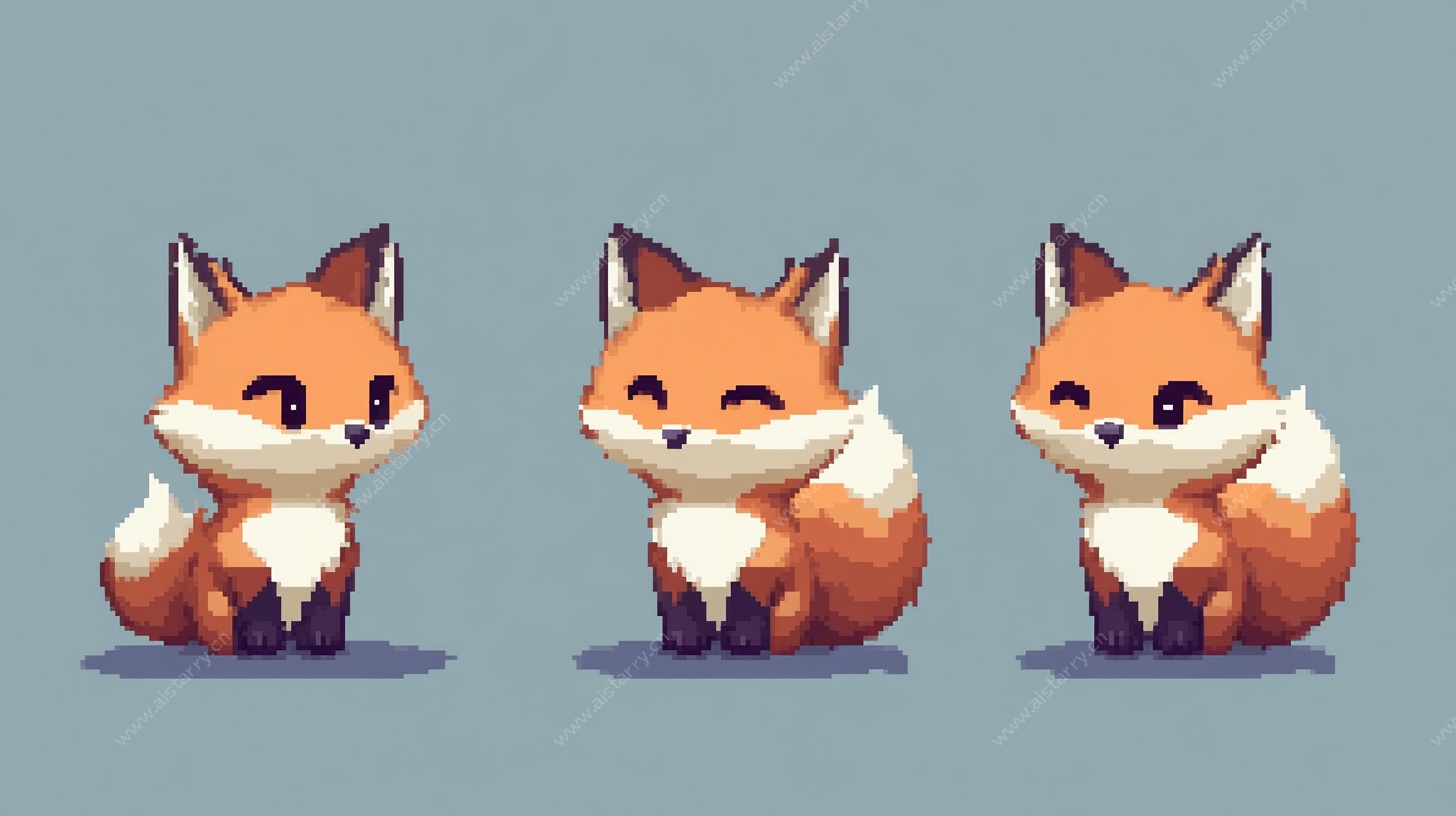 三只可爱像素风小狐狸