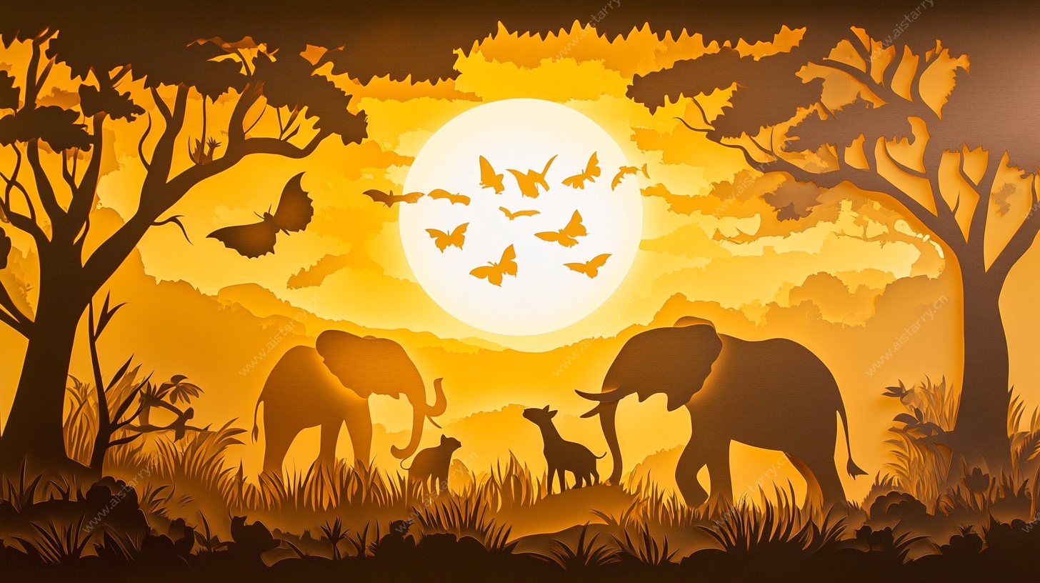 黄昏下的野生动物和谐场景