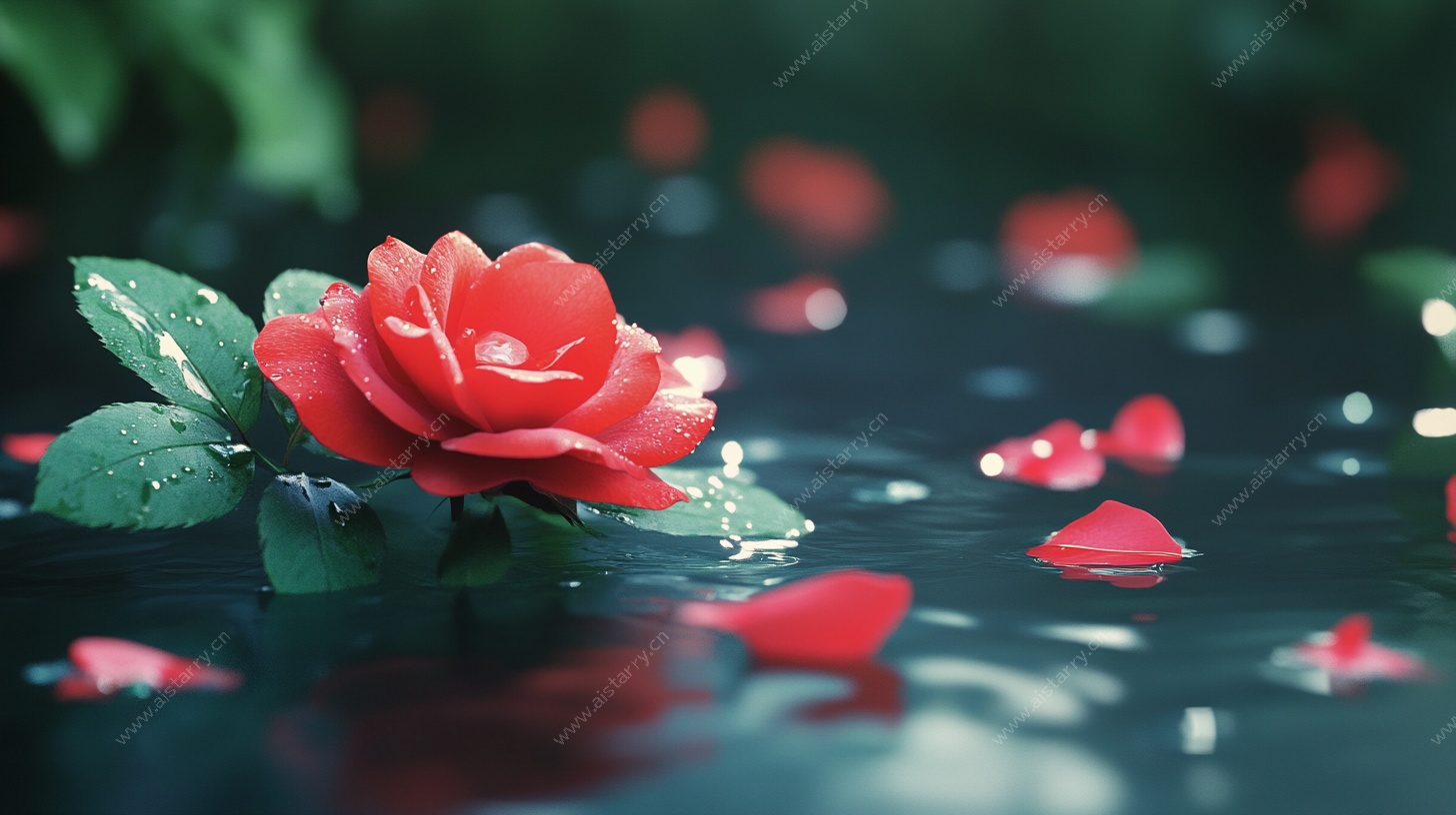 水中红玫瑰 浪漫唯美景象