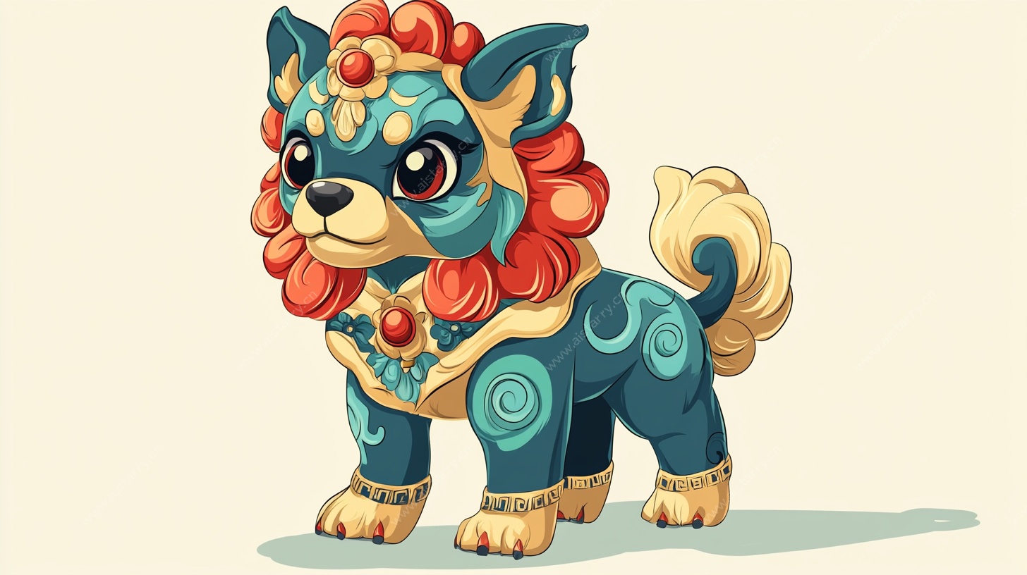 中式萌态瑞犬插画形象