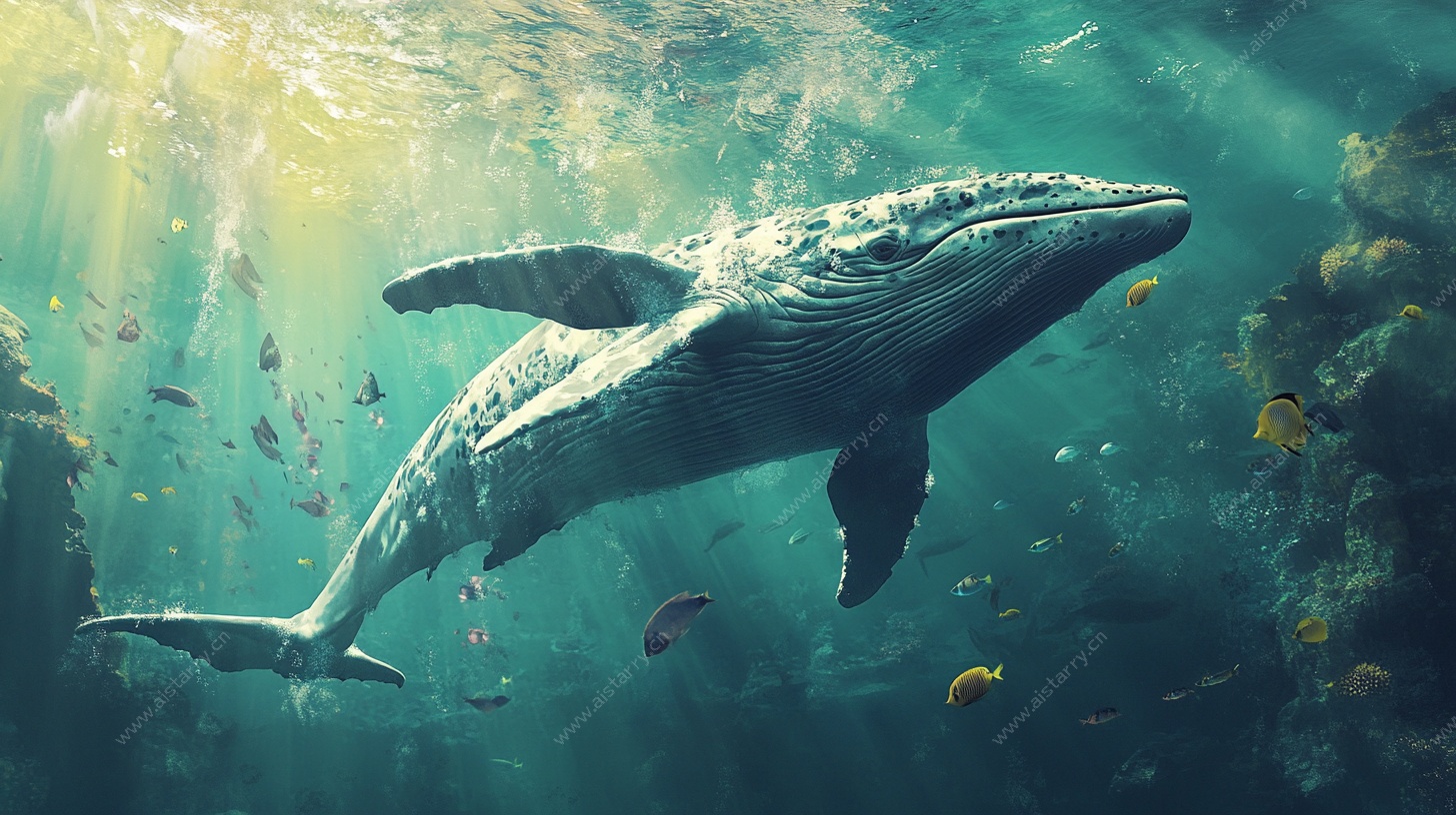 梦幻海底的鲸鱼遨游画面