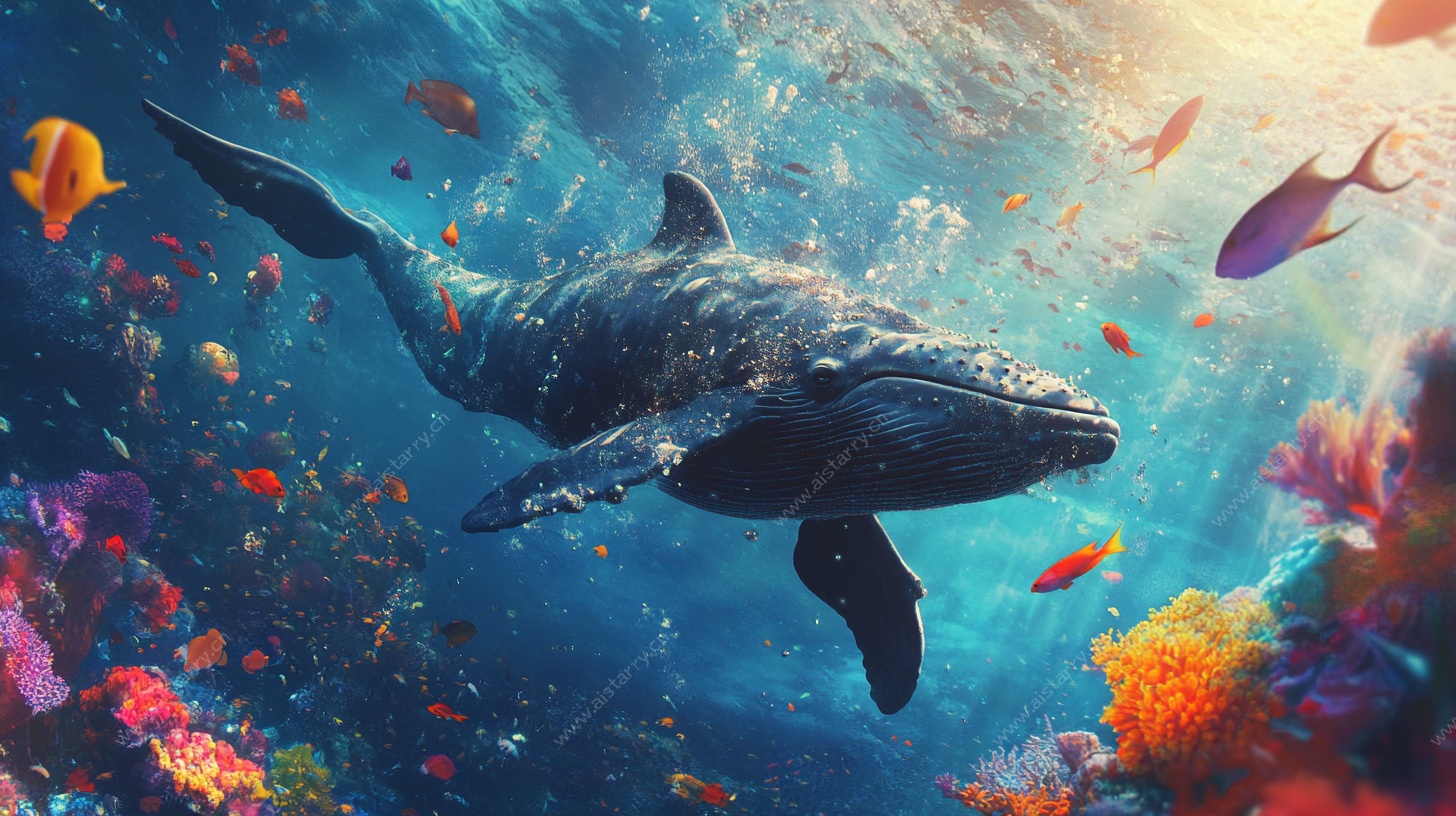 梦幻海底鲸鱼与多彩鱼群
