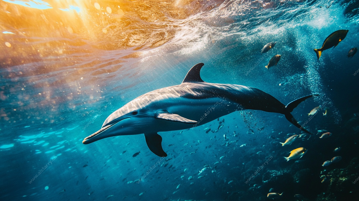 海豚畅游在梦幻海底世界